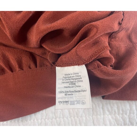 Madewell Rust 3/4 Sleeve 100% Silk Wrap Blouse V-Neck Tie Waist Detail SZ M - Picture 12 of 12